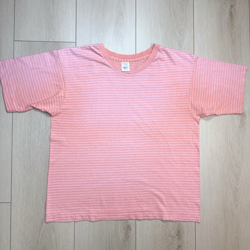 VTG Fruit Of The Loom Pink Stripe T Shirt Womens XL Single Stitch USA Tee 90s